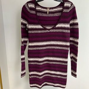 Free People long sweater. Purple stripes. V neck. Gently worn. GUC. Size medium